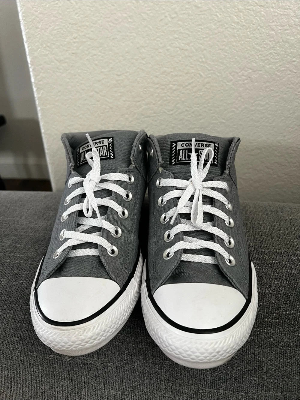 Big Kids Converse Gray Canvas Mid-Top Sneakers with White Accents